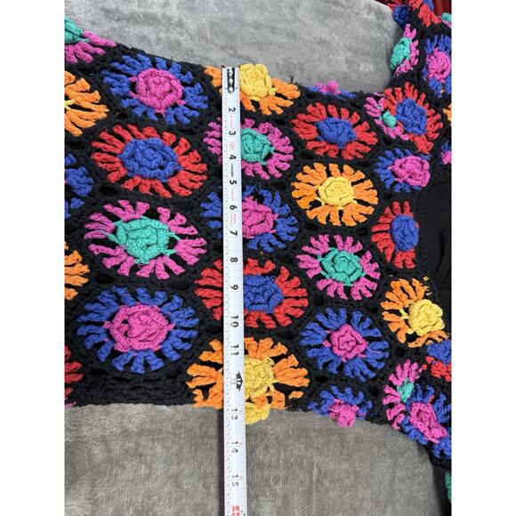 Farm Rio Crochet Knit Mini Dress Multicolor Floral Boho Festival Cotton S - Picture 10 of 12